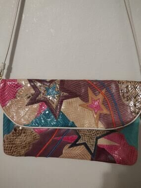 Clemente Crossbody Bag Womens Medium Multicolor Star Applique Leather Purse